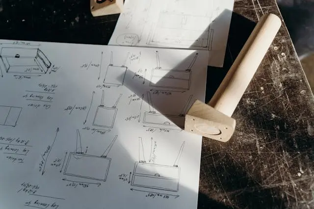 Dessin de meubles sur mesure et outils de menuisier